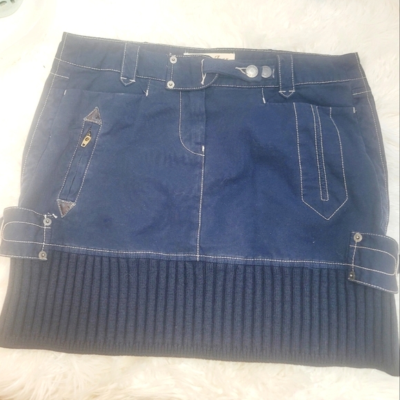 LONDON JEAN CHINO WOMEN'S MINI SHORT SKIRT NAVY RIBBED HEM WOMEN'S SIZE 6 - Picture 1 of 16